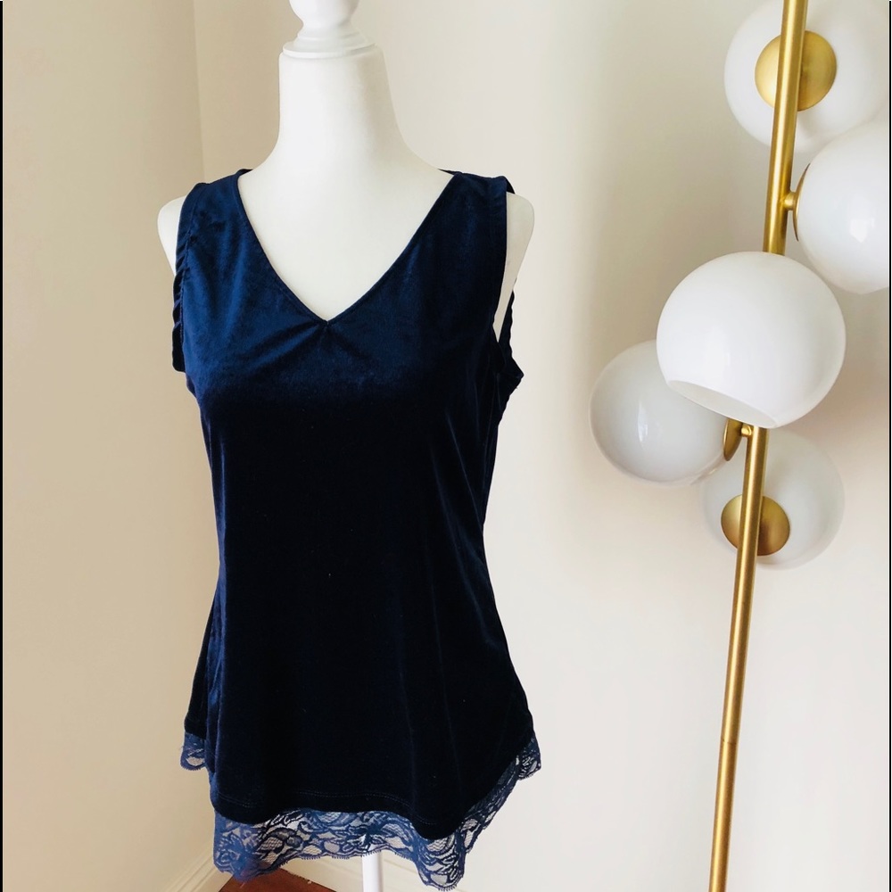 Liquid by Sioni Tops in Blue Velvetlace